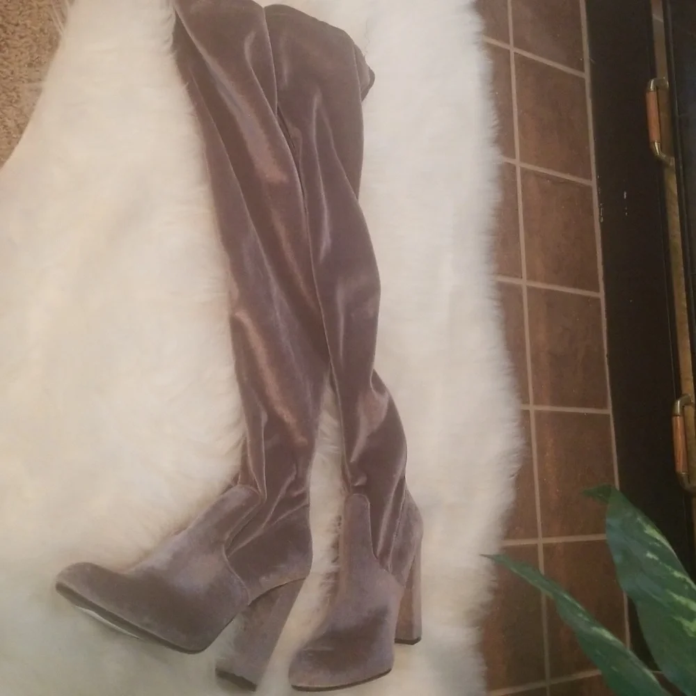 Steve Madden Silver Gray Velvet Over-the-Knee Boots